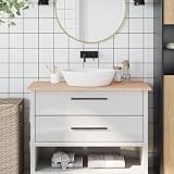 ZXQVLMRS Piano per lavabo, 100 x 60 x 1,5 cm, in legno massello di faggio per bagno, mensola per lavabo