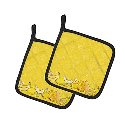 Caroline's Treasures Bb5134Pthd Fruits And Vegetables In Yellow Pair Of Pot Holders Kitchen Heat Resistant Pot Holders Sets Oven Hot Pads For Cooking Baking Bbq, 7 1/2 X 7 1/2 #TOP22