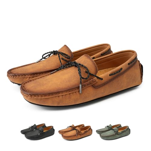 Men's Slip on Moccasins Penny Loafers Casual Lace up Flat Driving Shoes Hand Stitching Lightweight Comfort Dress Boat Shoes Oxford Outdoor Walking Shoe