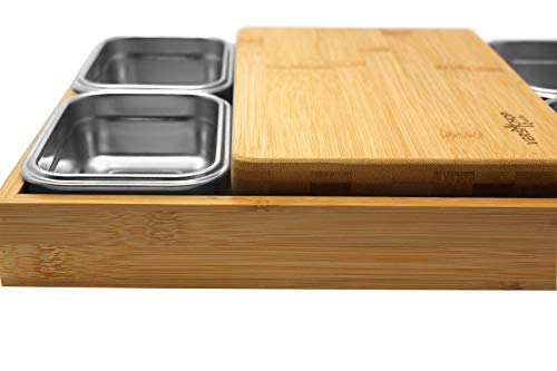 Versachop Quattro - Totally Natural Organic Bamboo Cutting Board With Included Stainless Steel Lunch Boxes With Airtight Lids And Serving Tray. Perfect For Meal Prep, Storage And Organization. #TOP2