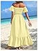 Floerns Women's Summer Off Shoulder Puff Flounce Sleeve Shirred Drawstring Ruffled Hem Maxi Dresses Yellow Medium