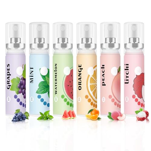 6PCS Fresh Breath Spray,Fruity Flavour Mouth Spray Freshener Spray Set,Peaches,Oranges,Watermelon,Grapes,Lychee,Mint Spray for Mouth,Oral Spray for Adults