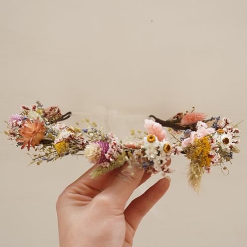 Corona de flores secas para boda para niña miniatura 4