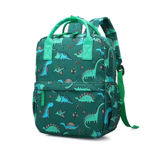 KING CHEER Toddler Backpack & Rucksack for Boys & Girls – Mini Lightweight Schoolbag Backpack with Chest Strap, Perfect for Preschool, Kindergarten, Nursery & Travel, 12” H(Green Dinosaur)