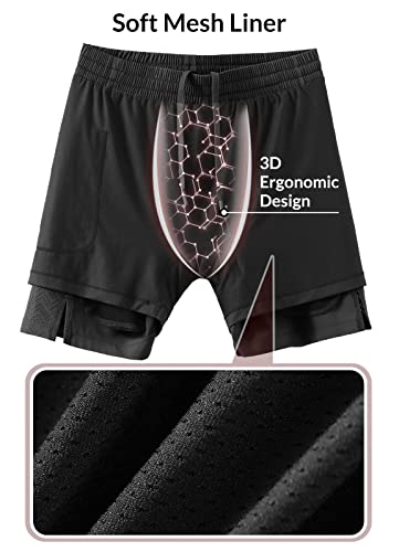 Baleaf Men's 5 Inch Inseam Swim Trunks With Compression Liner Quick Dry 2 In 1 Swim Shorts With Pockets Black L #TOP2