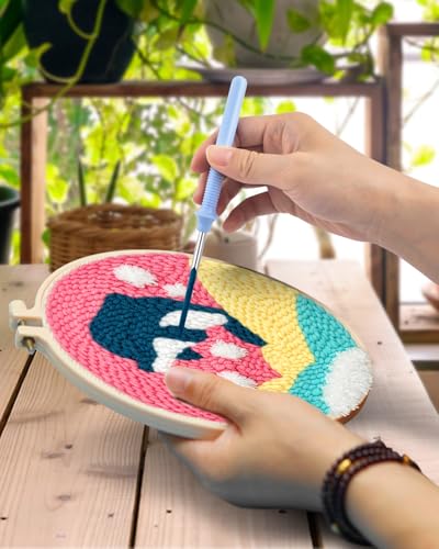 Image of TINDTOP Punch Needle Kits, 3 Pack Punch Needle Embroidery Kits for Adults Beginner, Tool with Punch Needle Fabric, Hoops, Yarns and Sewing Needles (Dolphin) | 3 Pack, Tool with Punch Needle Fabric, Hoops, Yarns and Sewing Needles (Dolphin)