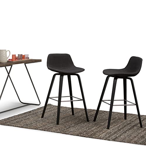 Simplihome Randolph Mid Century Modern Bentwood Counter Height Stool (Set Of 2) In Charcoal Grey, Black Linen Look Fabric #TOP1