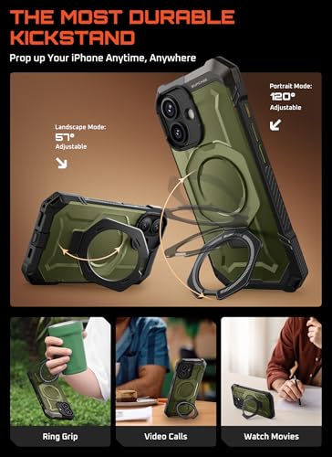 Image of SUPCASE for iPhone 17 Case with Stand & Camera Control Button, Green | Compatible with MagSafe, Military-Grade Drop Protection, Anti-Slip Grip, Heavy Duty Magnetic Phone Case, Unicorn Beetle Grip
