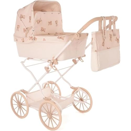 Roma Teddy Reborn Dolls Pram for Taller Children & Older Kids Aged 3-12 Years | Tall Toy Pushchair with Adjustable Handle (62.5-93cm), Vintage Style, with Changing Bag
