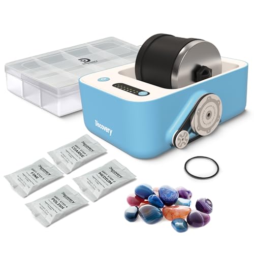 Discovery™ Rock Tumbler Deluxe Set – Stone Polishing Kit with Rocks, 4 Grits, Gem Case| STEM Science Project Kit for Kids & Beginners| Cool Toy...