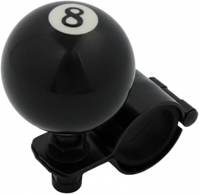 8 Ball Steering Wheel Spinner Knob – Universal Fit Brodie Knob for Semi Truck, Car, Tractor, Lawn Mower – Adjustable Clamp with Rubber Padding, Easy One-Hand Steering Control