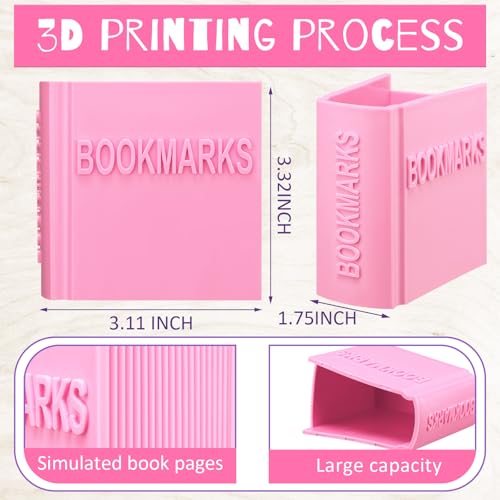 Honeydak 3D Printed Book Shaped Bookmark Holder Book Lover Gift Bookish Accessory Office Desk Supplies Funny Bookmark Accessories End of Year Gift for Teacher(Pink) - Thumbnail 3