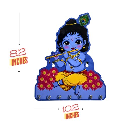 Image of Shri Krishna (Makhan Chor) Key Holder - Decorative Wall Art for Home | Little Krishna Key Organizer for Bedroom, Living Room, Guest Room & Dining Area
