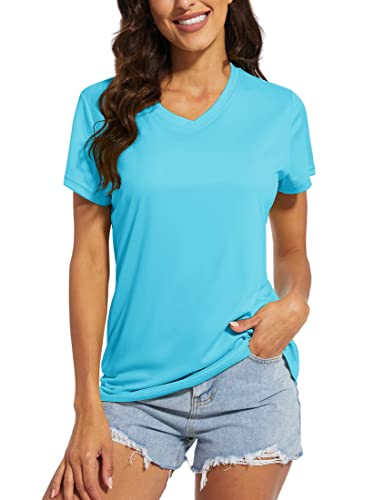 Magcomsen Sun Shirts Women Quick Dry Hiking Shirts Breathable Shirts Summer Shirts Fishing Shirts Yoga T-Shirts Activewear Shirt Running Shirts Ice Blue #TOP4