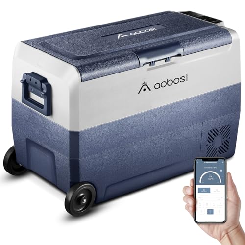 AAOBOSI Compressor-koelbox, 50 l, koelbox auto met wifi-app-bediening, 12/24 V en 100-240 V, elektrische koelbox, tot -20 °C, voor auto, vrachtwagen, boot, camper, camping, dual zone en twee