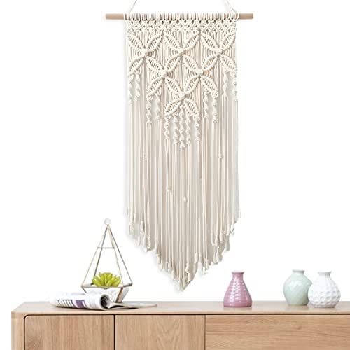 Guniata Boho Makramee Wandbehang Wandteppich Wandkunst Boho aus Baumwolle Handgefertigter Makramee Wandteppich für Schlafzimmer und Wohnzimmer(Beige)