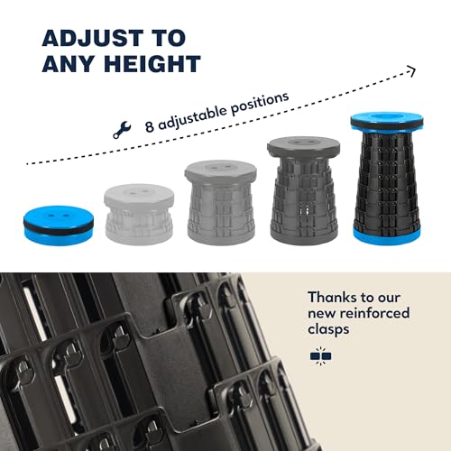 Image of Collapsible Stool Max 620lbs Weight, Pack of 1, Lightweight & Portable Telescopic Stool for Adults, Adjustable Height Retractable Folding Seat or Footrest for Camping Hiking Travel