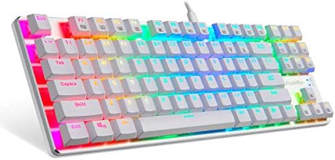 EagleTec KG061-BR RGB Backlit Mechanical Gaming Keyboard Low Profile Mechanical Gamers Keyboard 87 Key Metal Mechanical Computer USB Gaming Keyboard for PC (White Version)