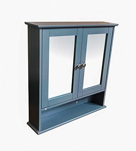 Saxony® Bathroom Slim Double Door Mirrored Cabinet Bathroom cupboard Wall Mounted wooden Modern Storage Unit with Internal Shelf & a Display Shelf Grey
