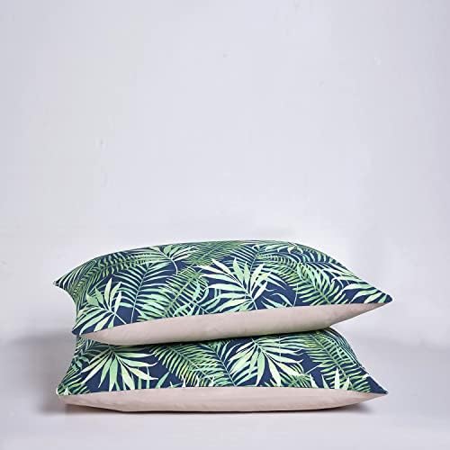 Jemiipee Floral Duvet Cover Set with Tropical Leaves Pattern, Double Size Microfiber Botanical Soft Hotel Quality Bed Bedding Sets Quilt Covers with Zipper Closure and Pillowcases - Navy Blue, Green