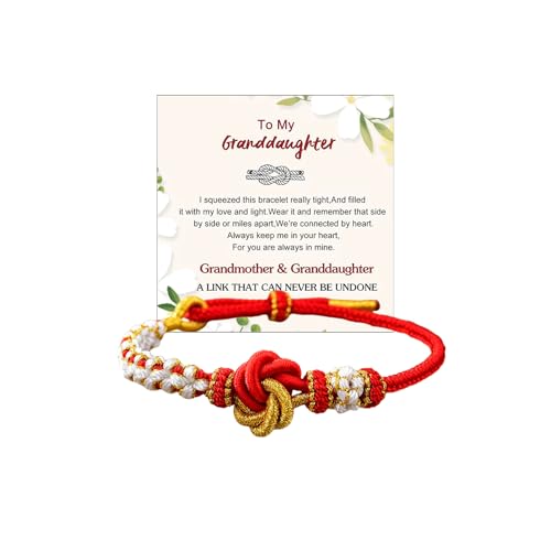 Image of Granddaughter Bracelet for Women, Cute Pink Peach Blossom Knot Bracelet from Grandma Trendy Handmade Braided Charms Bracelets Holiday Jewelry Gifts