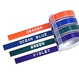 MoTEX Refill Tape for Embossing Label Maker, 4 Color Tapes, 3/8-Inch (Orange, Ocean Blue, Green, Purple)