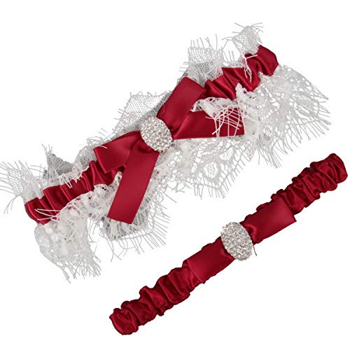 Image of White Lace Wedding Garters Bridal Garter Set for Women Bride Garters With something Blue