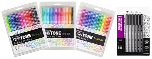 - Bright, Pastel, & Rainbow Color Palettes - Includes Mono Color Drawing Pens Fine Tip Markers 8 Piece Set