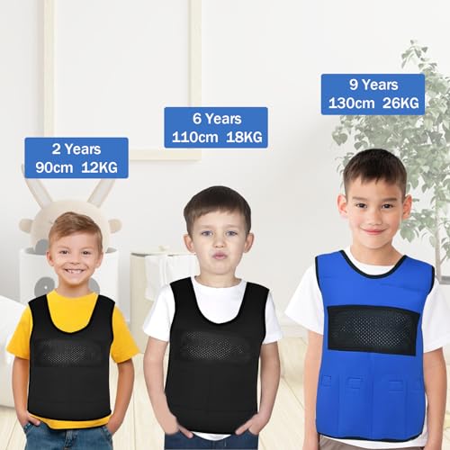 Image of Vest for Kids (Medium, Ages 8+) Compression Vest for Kids, Including 6 Removable Weights Black