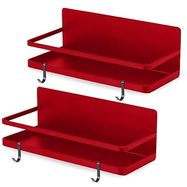 2-pack - Magnetiskt kryddställ, kylorganiseringshylla, sidovägg kylförvaring för kryddor, redskap eller plattor, fungerar som handdukshållare med krokar, organisation för hem och kök (röd)