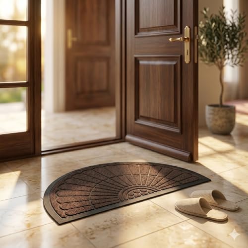 Image of Durable Door Mat for Entrance - Heavy Duty Welcome Mat for Indoor Outdoor Use, Non-Slip Rubber Backing, Low Profile, Mud Trapper Doormat for Front Door, Patio, Garage, 45x75 cm