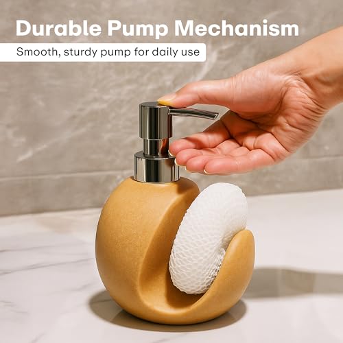 Image of Rioware Outdoor Living Liquid Soap Dispenser, 300ml, Multipurpose Refillable Ceramic Pump for Hand Wash, Dish Wash, Shampoo, Kitchen, Bathroom, and Household Use Pack of 1, Cream