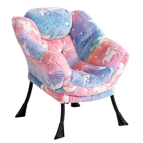 Welnow Toddler Kids Lazy Chair, Glow in The Dark Accent Comfy Lounge Children Armchair Couch with Removable Cover, Detachable Reading Chair for Boy or Girl, Winged Unicorn