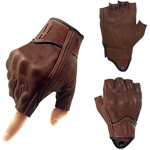 Harssidanzar Half Finger Goatskin Motorcycle Gloves Cover