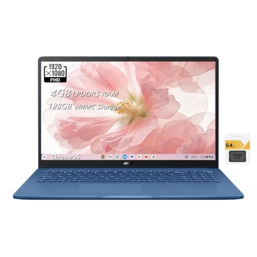 Image of ASUS Chromebook CX15 Laptop, 15.6 inch (1920 x 1080) FHD Display, Intel N50 Processor, 4GB LPDDR5 RAM, 128GB eMMC Storage, ChromeOS, Wi-Fi 6, Bluetooth, Forging Blue, TWE 64GB Micro SD Card