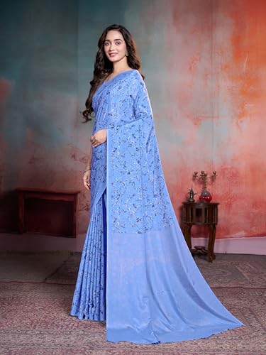 Image of Garden Vareli Floral Print Crepe Saree With Unstitched Blouse Piece