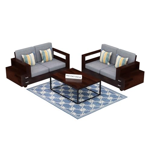 Image of KINGS HOME FURNITURE Sheesham Wood 4 Seater Sofa Set with 2 Drawer Storage | 2+2 Wooden Sofa Set Furniture for Living Room Home Office (2+2 Seater,Walnut Finish)