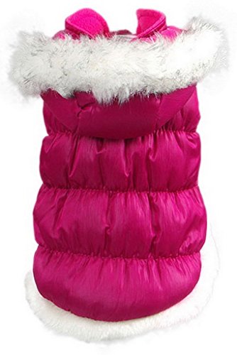 La vogue Chaqueta Acolchada Abrigo para Perro con Capucha Piel (Fucsina, L)