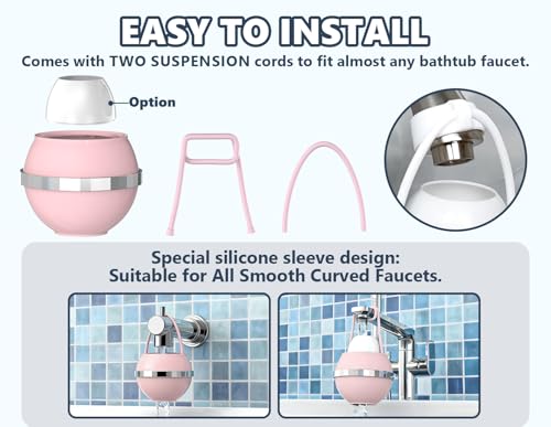 Image of Bathtub Water Filter for Tub with Overflow,2,500 Gallons of Filtration,8 Stages Bath Filter,Remove contaminants,Chlorineand Fluoride,Hardwater Softener,BPA Free(Upgrade Version),Pink