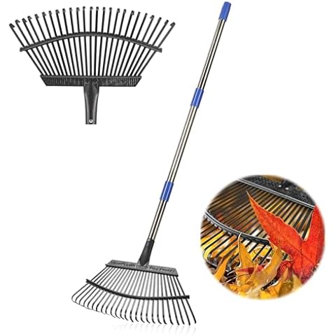 Rake, Garden Rake for Leaves, Leaf Rake Heavy Duty for Yard,Lawn,Shrub,Grass,Mulch, 18" Metal Head,6ft Adjustable Long Handle,Adults Kids Rake for Gardening Cover