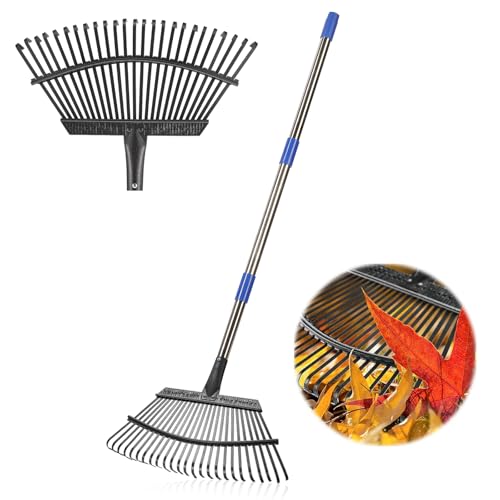 Garden Rake for Leaves, Leaf Rakes Heavy Duty for Yard,Lawn,Shrub,Grass,Mulch, 18' Metal Head,6ft Adjustable Long Handle,Adults Kids Rake for Gardening
