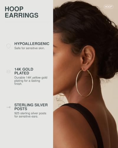 Image of PAVOI Gold Hoop Earrings for Women, 14K Gold Plated Paddle-Back Hoops | Large Hoop Earrings, Lightweight Hoops, Gold Hoops, 925 Sterling Silver Posts