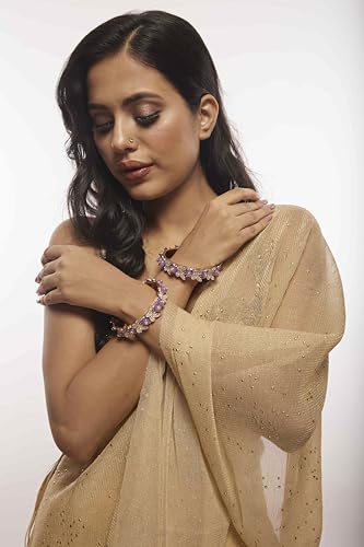 Image of LAVAZZA Stylish Butterfly Design Golden Metal with Zircon Diamond & Pearls Moti Bangles Kada For Women & Girls | Traditional Girl's Bangles Bracelet | Women's Kangan Wedding, Party-Set of 2