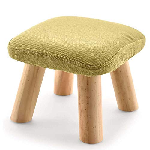 Pouf carré créatif déhoussable avec assise en tissu lin et pieds bois pour couloir