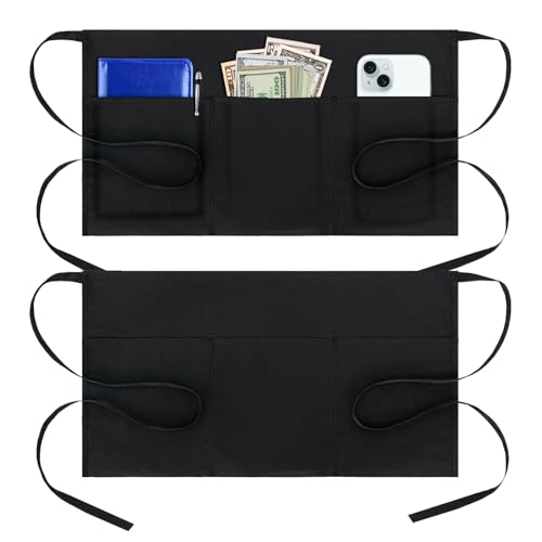Image of BOHARERS Cotton Server Aprons 2 Pack Waiter Waitress Apron Short Apron with Pockets Restaurant BBQ 12 Inch Black