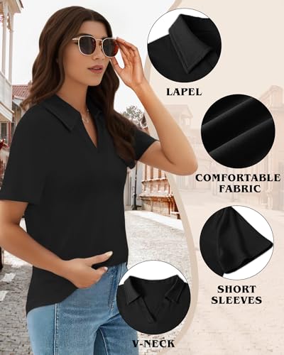 Polo Shirts for Women, V-Neck Business Casual Tops for Women, Summer Lapel Collar Tunic Tops Short Sleeve Work Blouses2