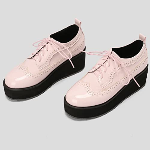 KOKOMOMO Womens Wingtip Platform Wedge Oxfords Heels Patent Leather Oxford Brogues Shoes High Heel Vintage Sneakers3