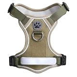 No Pull Dog Harness UK – Adjustable Soft Padded Pet Vest with 2 safety locks Leash Clips Dog Harnesses, Dog harness with handle | Reflective No-Choke Design & Easy Control Handle (Green, L)