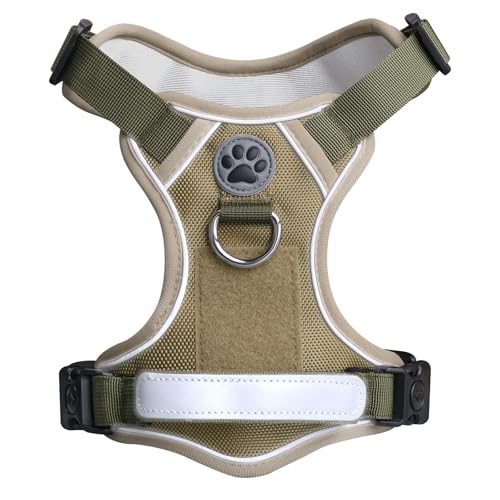 No Pull Dog Harness UK – Adjustable Soft Padded Pet Vest with 2 safety locks Leash Clips Dog Harnesses, Dog harness with handle | Reflective No-Choke Design & Easy Control Handle (Green, XL)