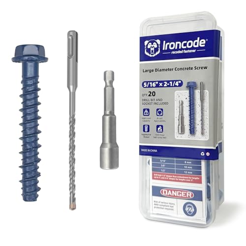5/16" x 2-1/4" Concrete Screw Anchor with Drill Bit & Hex Driver | Heavy-Duty, Superior Corrosion Resistant Blue Coated Fasteners for Anchoring Heavy Fixtures 20pcs/Box